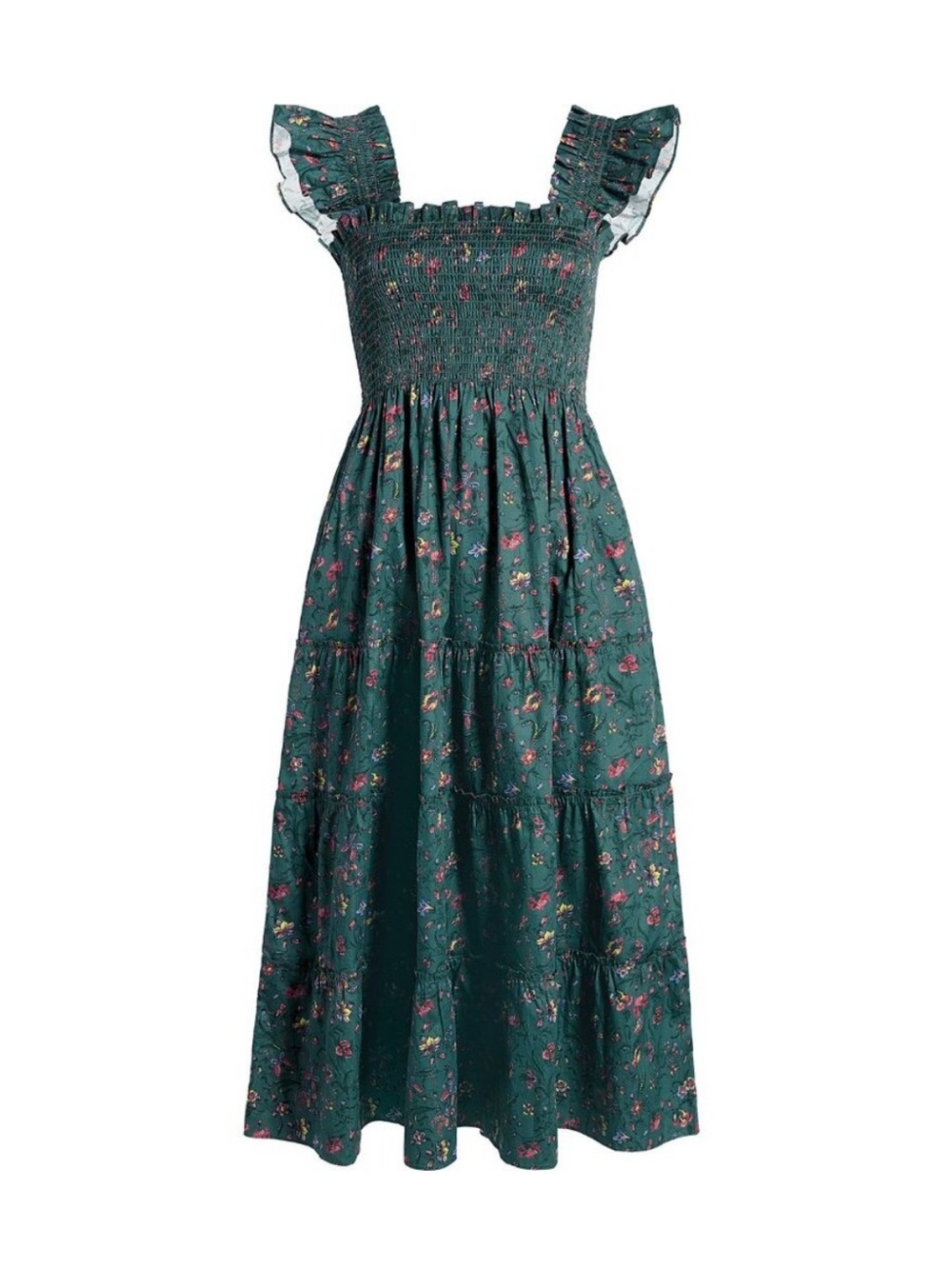 Hill House Ellie Nap in Fleur Chintz Bottle Green Smocked Midi Dress Size M - Picture 4 of 10